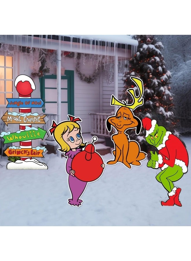 CCOVERY Grinch Christmas Decoration, Pack of 4 Yard Signs with Stakes, Grinch Stealing Christmas Decoration Sign - Image 1