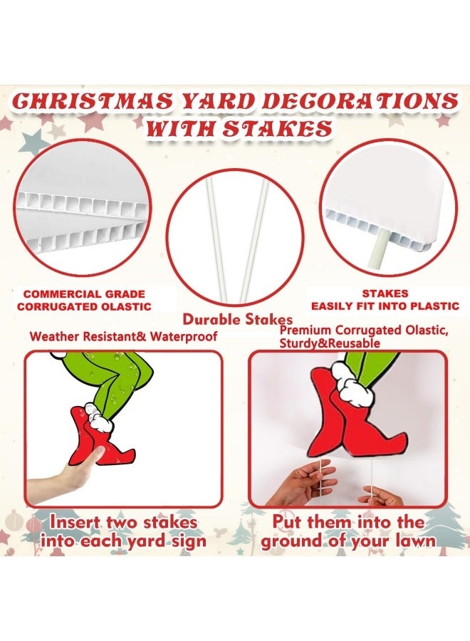 CCOVERY Grinch Christmas Decoration, Pack of 4 Yard Signs with Stakes, Grinch Stealing Christmas Decoration Sign - Image 2