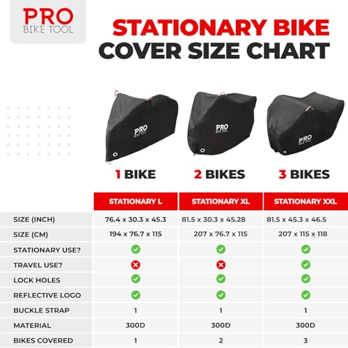 Pro Bike Tool غطاء دراجة مقاوم للماء من برو بايك تول - تخزين دراجات خارجية يناسب حتى 2 دراجات - مادة ثقيلة التحمل مع حماية من الأشعة فوق البنفسجية للحديقة أو الفناء أو رفوف السيارات - تصميم أسود متين - 81.5x46.5 بوصة - Image 3