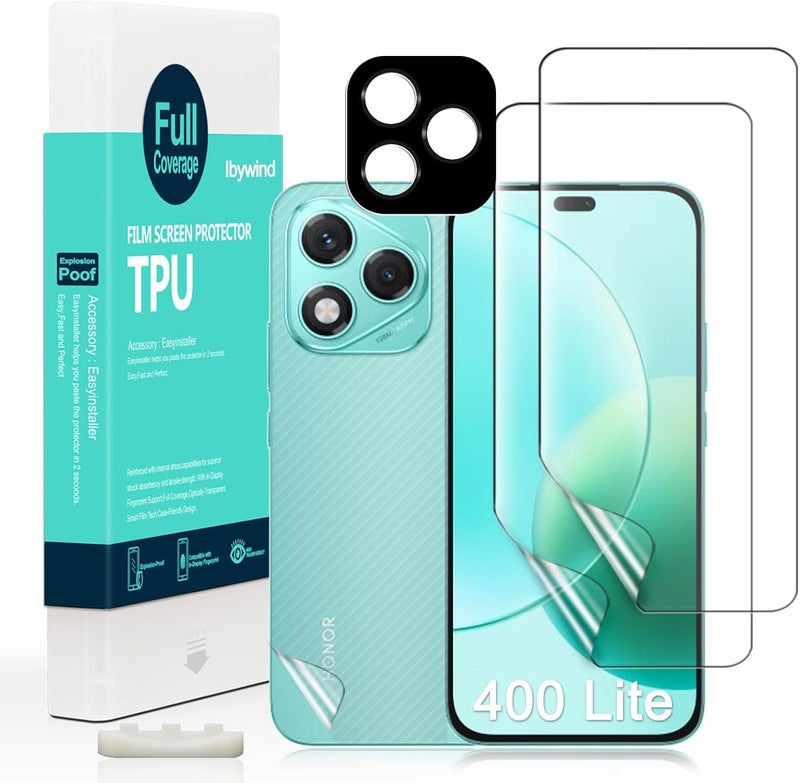 Ibywind For Honor 400 Lite 5G 6.7" Screen Protector 2 Pcs,Flexible TPU Film,With 1Pc Camera Lens Protector,1Pc Back Film[Easy to install Ultra-Clear Bubble Free HD Clear] Shock rubber edge - Image 1