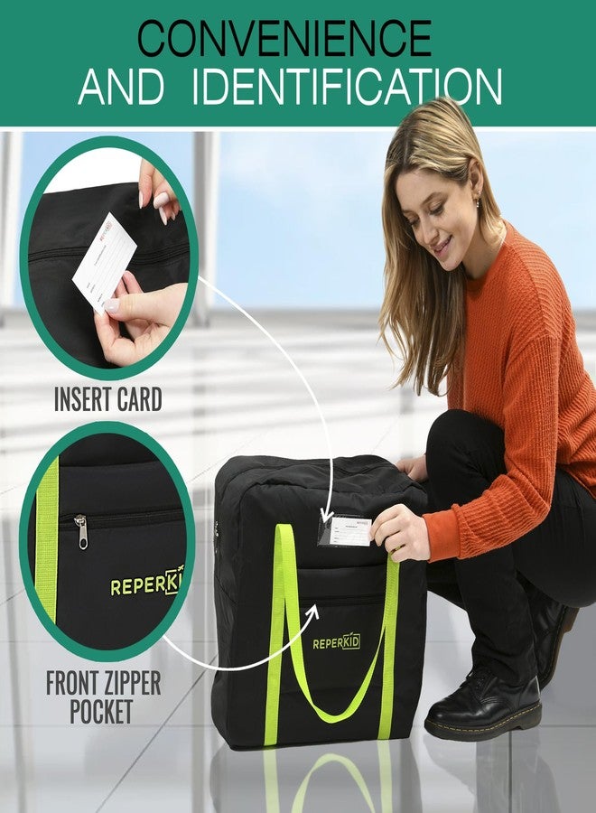 Reperkid Booster Seat Travel Bag for Airplane, Black and Green, 17" H x 16.5" W x 9.5" D, Compatible with Gb Pockit Stroller & Most Boosters- Premium Waterproof Cover, Hand Bag Design, Durable Zipper - Image 3