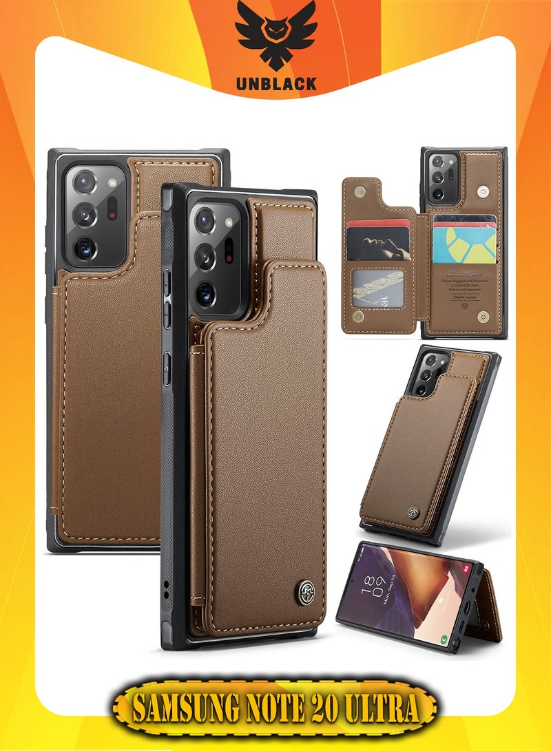 CaseMe Wallet Case for Samsung Galaxy Note 20 Ultra, Premium Handmade Durable PU Leather Slim Shockproof Case with [Double Magnetic Clasp] [Card Holder] [Kickstand] [RFID Blocking] (Brown) - Image 1