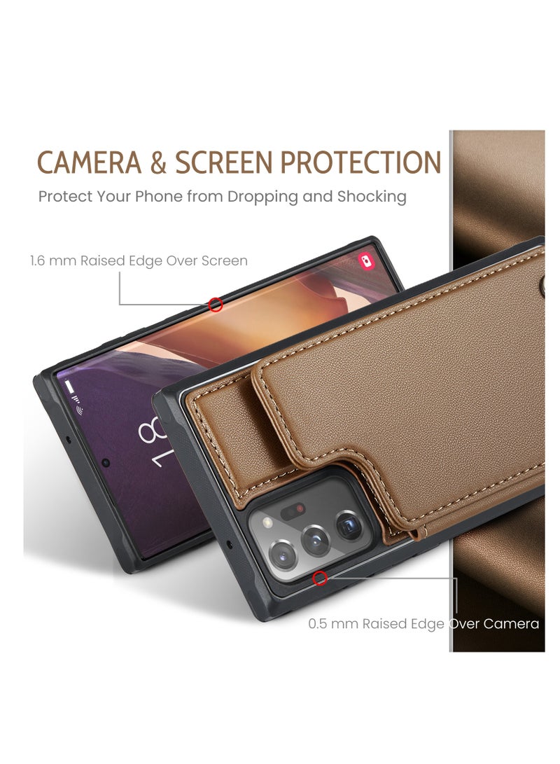 CaseMe Wallet Case for Samsung Galaxy Note 20 Ultra, Premium Handmade Durable PU Leather Slim Shockproof Case with [Double Magnetic Clasp] [Card Holder] [Kickstand] [RFID Blocking] (Brown) - Image 3