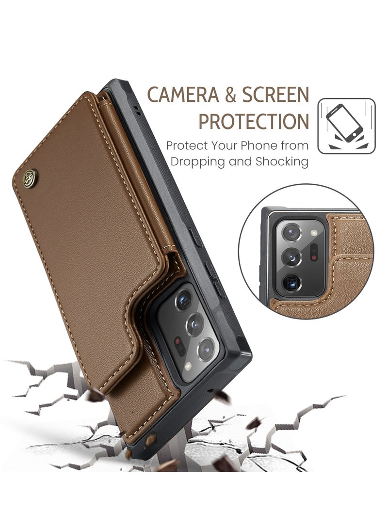CaseMe Wallet Case for Samsung Galaxy Note 20 Ultra, Premium Handmade Durable PU Leather Slim Shockproof Case with [Double Magnetic Clasp] [Card Holder] [Kickstand] [RFID Blocking] (Brown) - Image 5