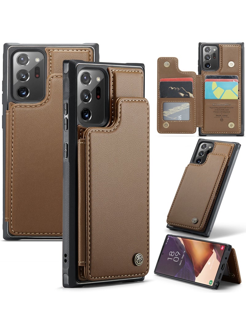CaseMe Wallet Case for Samsung Galaxy Note 20 Ultra, Premium Handmade Durable PU Leather Slim Shockproof Case with [Double Magnetic Clasp] [Card Holder] [Kickstand] [RFID Blocking] (Brown) - Image 2
