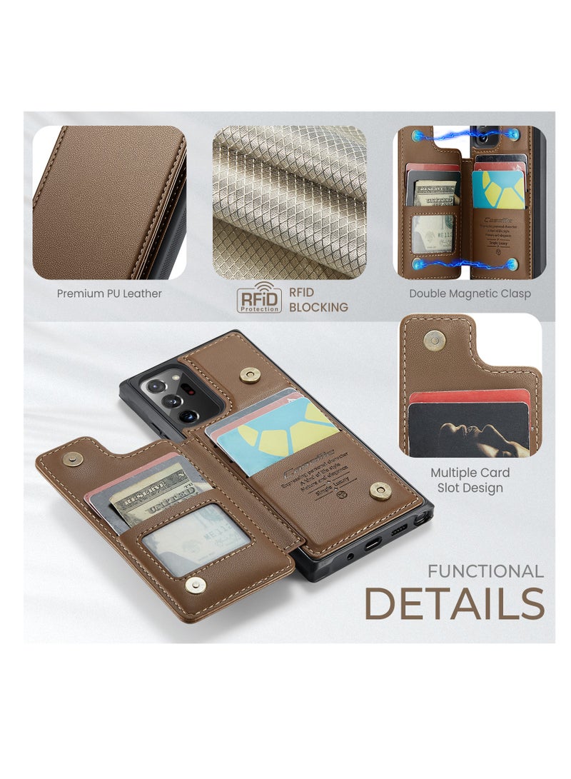 CaseMe Wallet Case for Samsung Galaxy Note 20 Ultra, Premium Handmade Durable PU Leather Slim Shockproof Case with [Double Magnetic Clasp] [Card Holder] [Kickstand] [RFID Blocking] (Brown) - Image 4