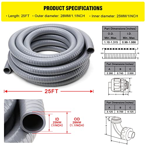 DWALE Liquid-Tight Conduit and Connector Kit,Flexible Non Metallic Liquid Tight Electrical Conduit,1inch25ft Electrical Conduit Kit,with5 Straight and3 Angle Fittings Included,1 in. Dia (25FT) - Image 2