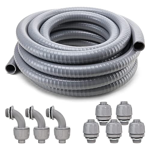 DWALE Liquid-Tight Conduit and Connector Kit,Flexible Non Metallic Liquid Tight Electrical Conduit,1inch25ft Electrical Conduit Kit,with5 Straight and3 Angle Fittings Included,1 in. Dia (25FT) - Image 3