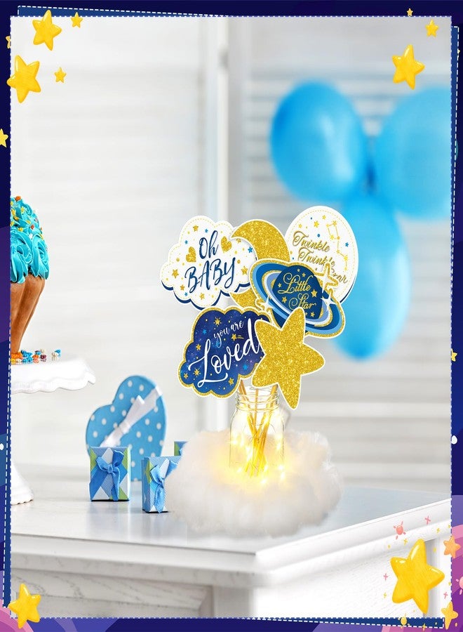 Amyhill 6 Sets Twinkle Little Star Baby Shower Centerpiece Gender Reveal Decorations Moon and Stars Decor Starry Birthday Table Toppers Moon Cloud Decoration for Boys Birthday Party Supply(Blue) - Image 3