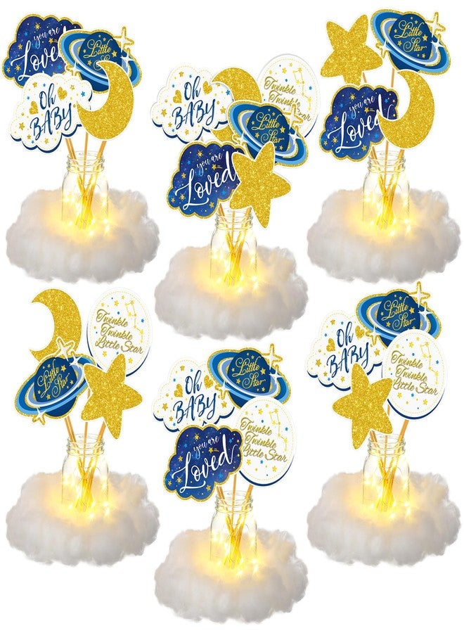 Amyhill 6 Sets Twinkle Little Star Baby Shower Centerpiece Gender Reveal Decorations Moon and Stars Decor Starry Birthday Table Toppers Moon Cloud Decoration for Boys Birthday Party Supply(Blue) - Image 1
