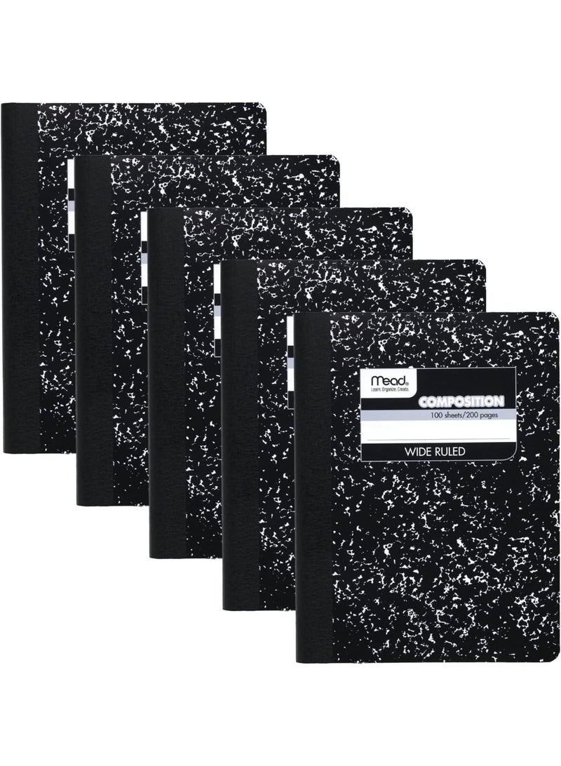 Mead Composition Notebooks, Wide Ruled Paper, 100 Sheets, Comp Book, 5 Pack (72368)