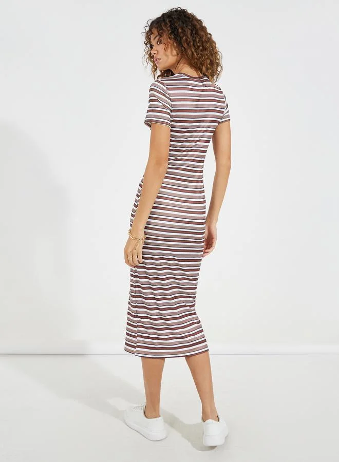 Styli Striped Short Sleeves T-Shirt Midi Dress