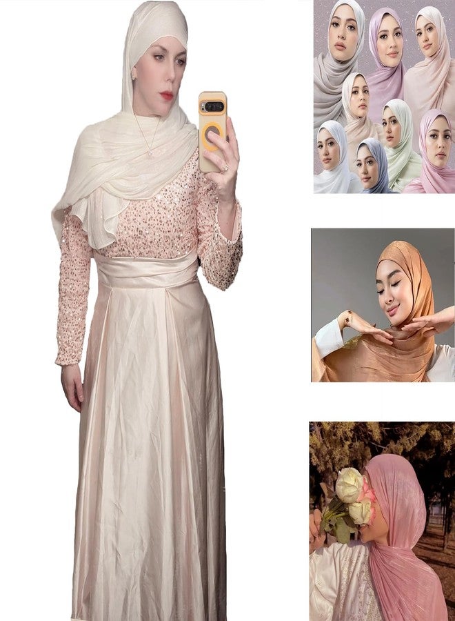 HURESON Women Shimmer Premium Hijab Head Scarf Lightweight Scarves Sheer Crepe Shawls and Wraps for Evening Dresses Soft Shawl (Off white 15#) - Image 5