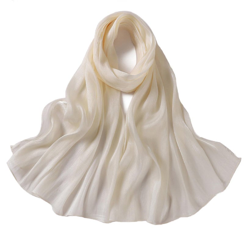 HURESON Women Shimmer Premium Hijab Head Scarf Lightweight Scarves Sheer Crepe Shawls and Wraps for Evening Dresses Soft Shawl (Off white 15#) - Image 1