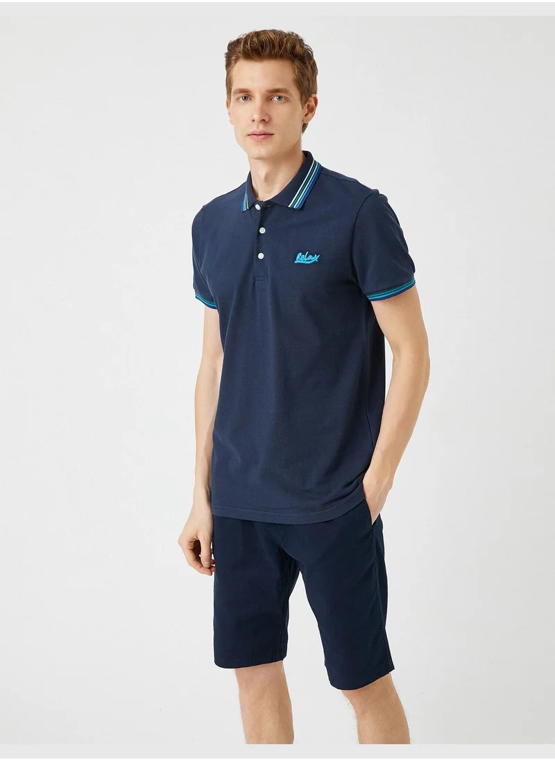 KOTON Slim Fit Embroidered Polo Neck T-Shirt