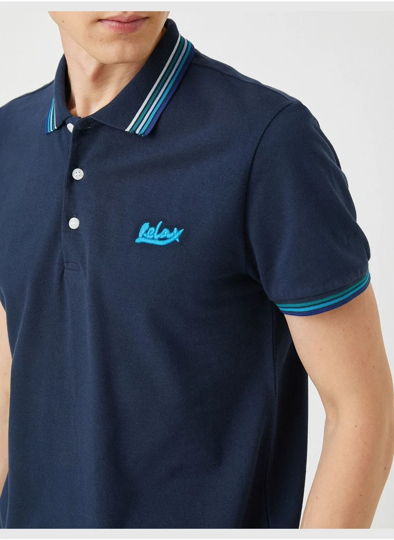 KOTON Slim Fit Embroidered Polo Neck T-Shirt