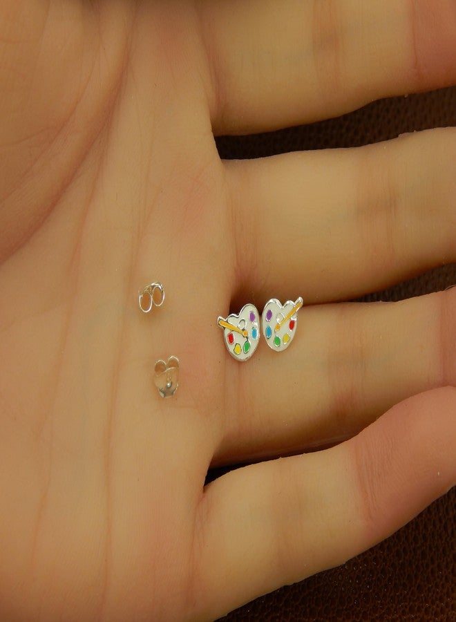 آيسروز أقراط مرصعة على شكل لوحة ألوان وفرشاة رسم من الفضة الإسترليني عيار 925 (خالية من النيكل/مضادة للحساسية) 14523 - Image 4