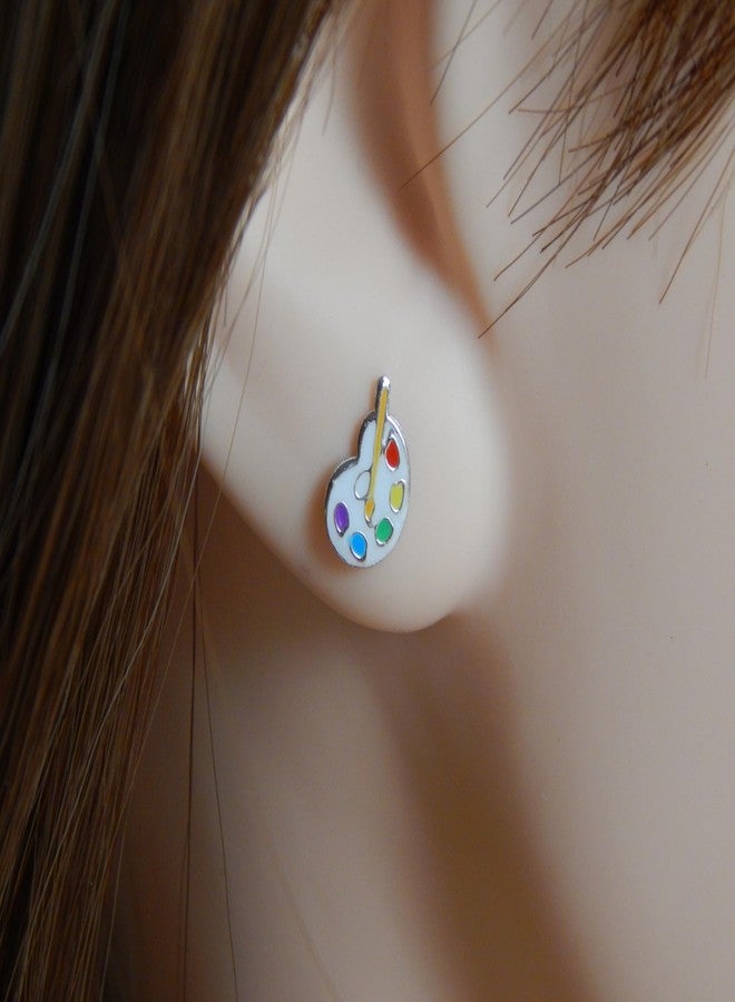 آيسروز أقراط مرصعة على شكل لوحة ألوان وفرشاة رسم من الفضة الإسترليني عيار 925 (خالية من النيكل/مضادة للحساسية) 14523 - Image 3