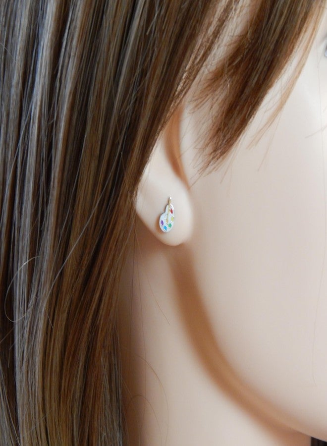 آيسروز أقراط مرصعة على شكل لوحة ألوان وفرشاة رسم من الفضة الإسترليني عيار 925 (خالية من النيكل/مضادة للحساسية) 14523 - Image 2