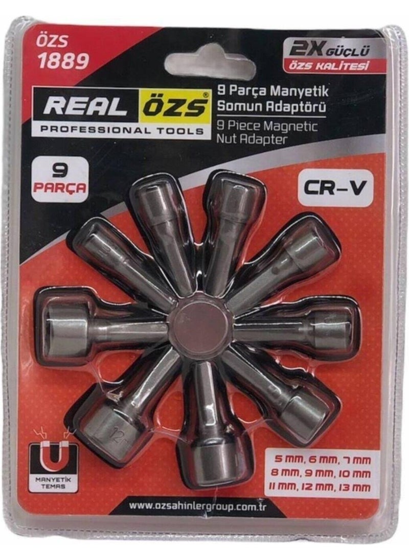 Real Özs Magnetic Bolt Nut Holder Bit Adapter Roof Trapezoidal Socket 9 Pieces 
