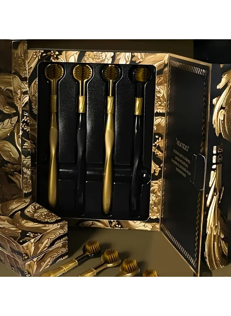 Goolsky 1 Box of 4 Black Golden Toothbrushes, High-Efficiency Three-Sided Soft Bristle, Couple and Adult Family Gift Box, Wide Head, Light Luxury, Deep Cleaning Toothbrush, High-End Luxury Family Toothbrush - Image 1
