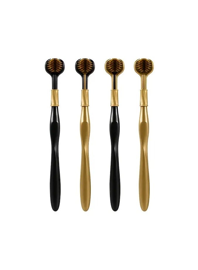 Goolsky 1 Box of 4 Black Golden Toothbrushes, High-Efficiency Three-Sided Soft Bristle, Couple and Adult Family Gift Box, Wide Head, Light Luxury, Deep Cleaning Toothbrush, High-End Luxury Family Toothbrush - Image 2