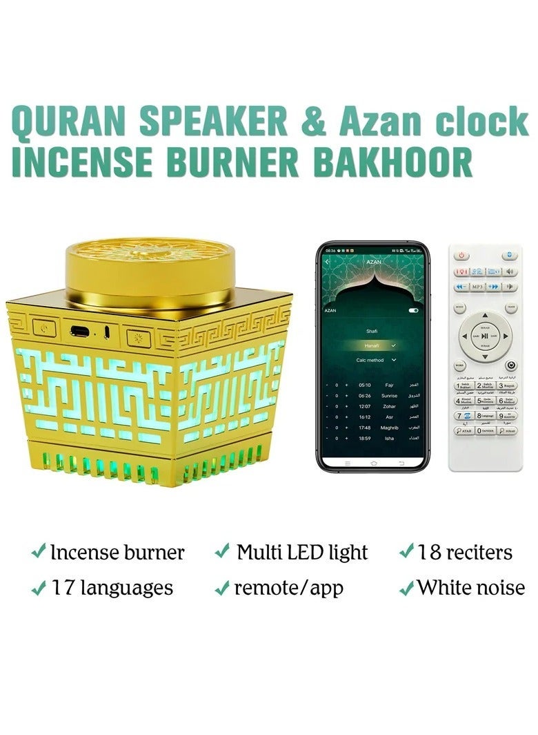 Telawah موقد بخور كهربائي تلواه مع ساعة أذان ومكبر صوت قرآن، مصباح LED وموقد بخور محمول – تصميم متعدد الوظائف للمنزل أو المكتب أو المسجد، مثالي للطقوس الإسلامية واللحظات الروحية - Image 5