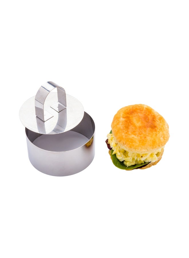 Restaurantware Pastry Tek 3 x 1.6 Inch Cake Ring Mold, 1 Round Cooking Ring With Food Press - Small, Dishwasher-Safe, Stainless Steel Mousse Mold, Oven-Safe, For Pancakes, Cheesecakes, or Cookies  - Image 2
