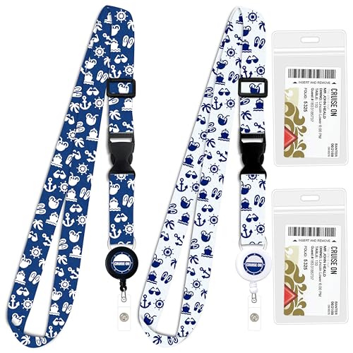 Cruise On Cruise Lanyard for Ship Cards – 2-Pack Retractable Badge & Waterproof Key Card Holder for Ship Cards – Cruise Essentials 2026-2027, Perfect for Travel & Vacation (Blue & White) - Image 1