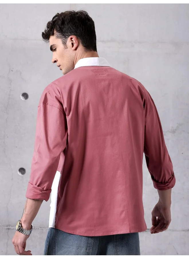Beyoung Mauve Color Block Urban Shirt for Men