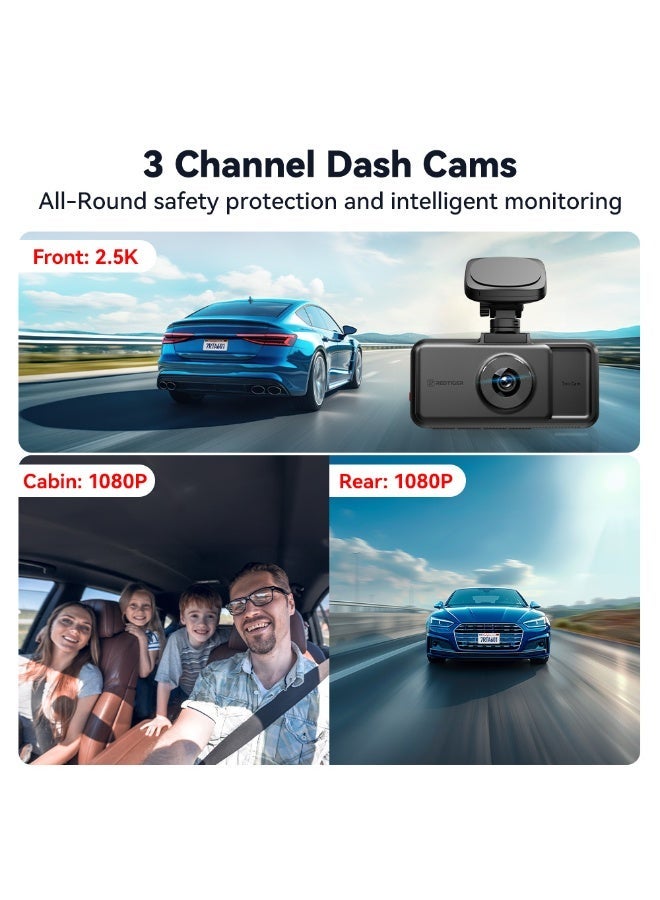 REDTIGER A6 3 Cameras Front/Cabin/Rear Cam 4K Dash Cam Built-in 5.8Ghz WiFi GPS Car DVR Night Vision Parking Monitor 3 Cameras - Image 2