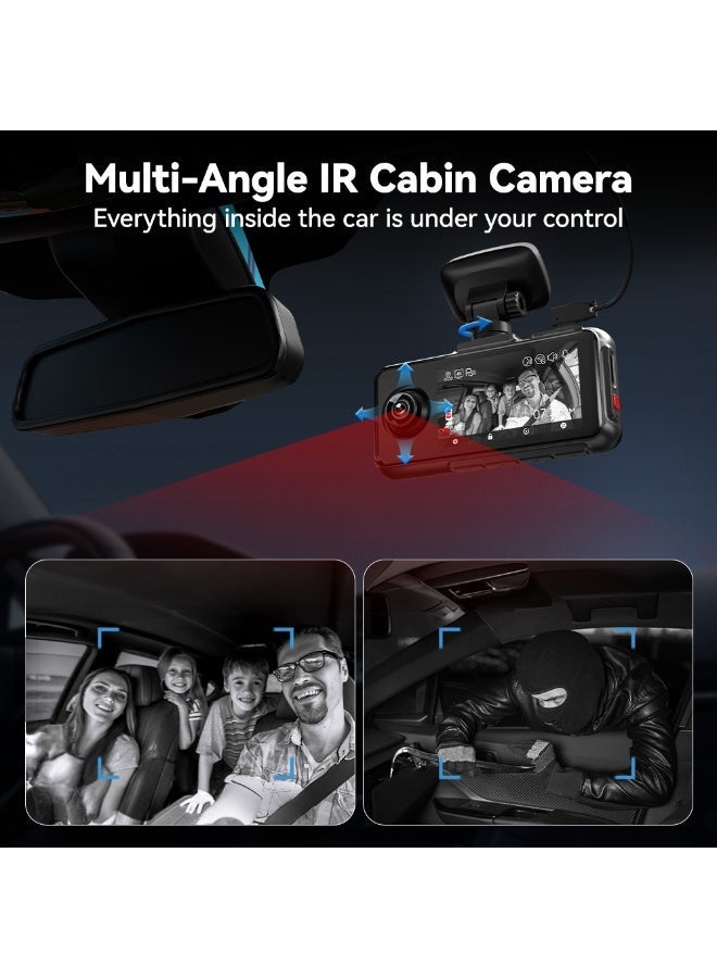 REDTIGER A6 3 Cameras Front/Cabin/Rear Cam 4K Dash Cam Built-in 5.8Ghz WiFi GPS Car DVR Night Vision Parking Monitor 3 Cameras - Image 3