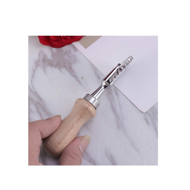 SOLARAE Pastry and Pasta Cutter Wheel, Stainless Steel Biscuit Mold Cookie Cutter Lace-up Embossed Baking Tool Dessert Pastry Mold with Wooden Handle - Image 4