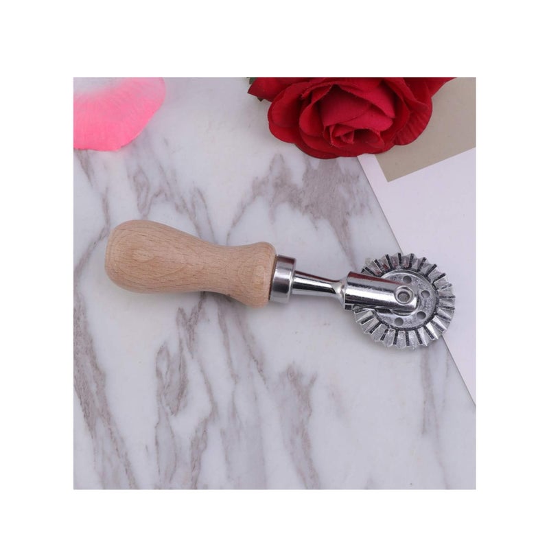 SOLARAE Pastry and Pasta Cutter Wheel, Stainless Steel Biscuit Mold Cookie Cutter Lace-up Embossed Baking Tool Dessert Pastry Mold with Wooden Handle - Image 1