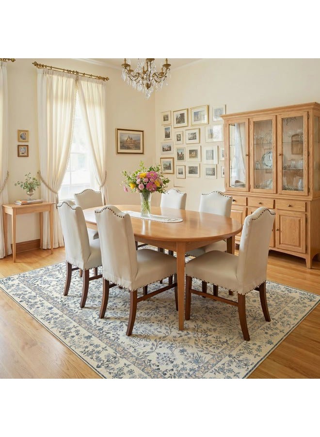jinchan Zenith Floral 6x9 Area Rug Soft Low-Pile Living Room Rug Machine Washable Non-Slip Vintage Botanical Aesthetic Throw Carpet for Bedroom Dining Room Nursery Blue/Cream - Image 3