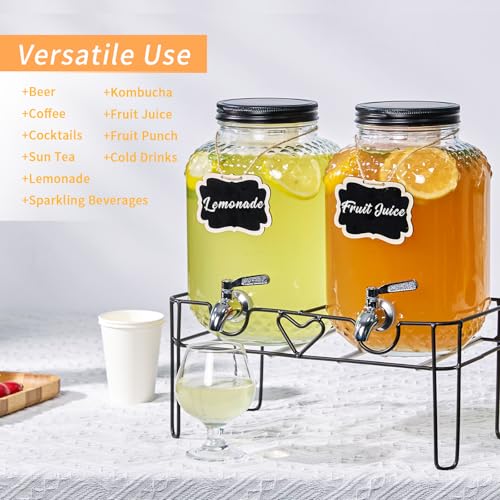TienChoo 1 Gallon Glass Drink Dispensers for Parties, Beverage Dispenser with Stand and Fruit Infuser, Glass Lemonade Dispenser with Stainless Steel Spigot for Kombucha, Sun Tea, Juices, BBQ, Weddings - Image 5
