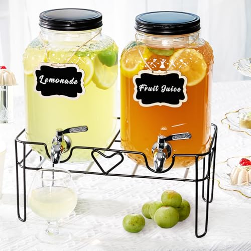 TienChoo 1 Gallon Glass Drink Dispensers for Parties, Beverage Dispenser with Stand and Fruit Infuser, Glass Lemonade Dispenser with Stainless Steel Spigot for Kombucha, Sun Tea, Juices, BBQ, Weddings - Image 2