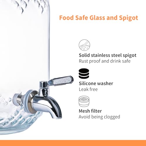 TienChoo 1 Gallon Glass Drink Dispensers for Parties, Beverage Dispenser with Stand and Fruit Infuser, Glass Lemonade Dispenser with Stainless Steel Spigot for Kombucha, Sun Tea, Juices, BBQ, Weddings - Image 3