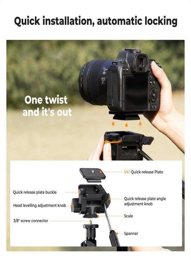 K&F CONCEPT Tripod Camera 196 cm O234A0+BV01 with 3-Way Swivel Head Tilt +100°/-70°, Load 4 kg for SLR, DSLR, Smartphone with Phone Holder - Image 5