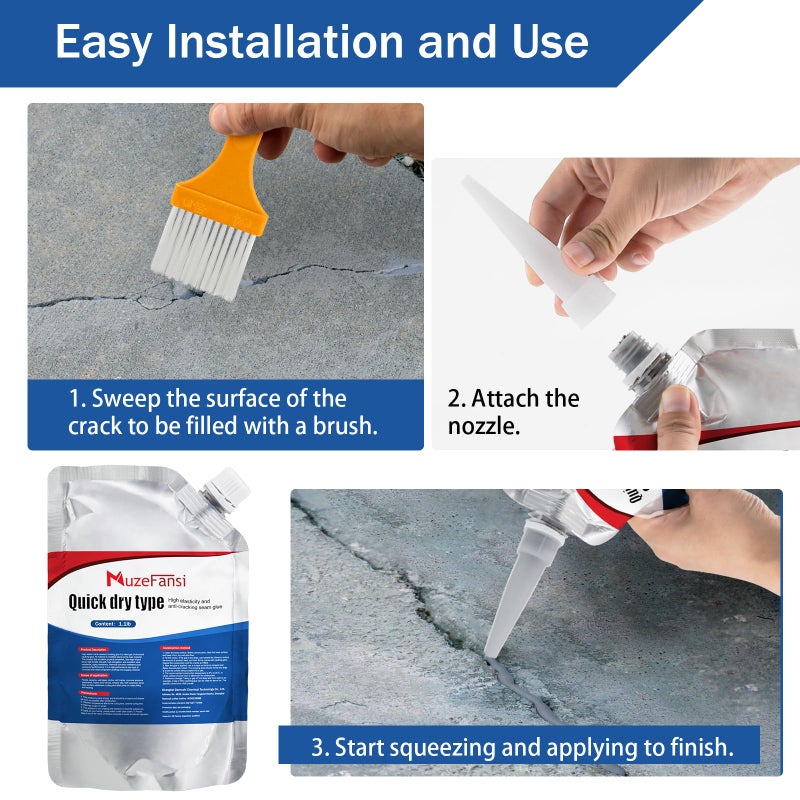MuzeFansi Cement Crack Sealant,Premium Concrete Crack Filler, Waterproof Repair Sealant, Weather-Resistant Caulking Glue, Quick-Drying Sealing Adhesive for Concrete(2 pcs) - Image 5
