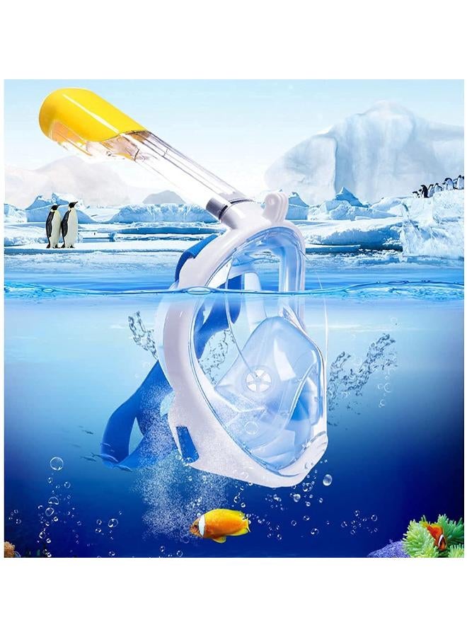 قناع غطس كامل الوجه مع رؤية بانورامية 180 درجة  مضاد للضباب، مضاد للتسرب، تصميم جاف من الأعلى للأطفال والشباب والبالغين  مثالي للغوص والسباحة والشاطئ والسفر، تنفس سهل (أزرق S/M) - Image 1