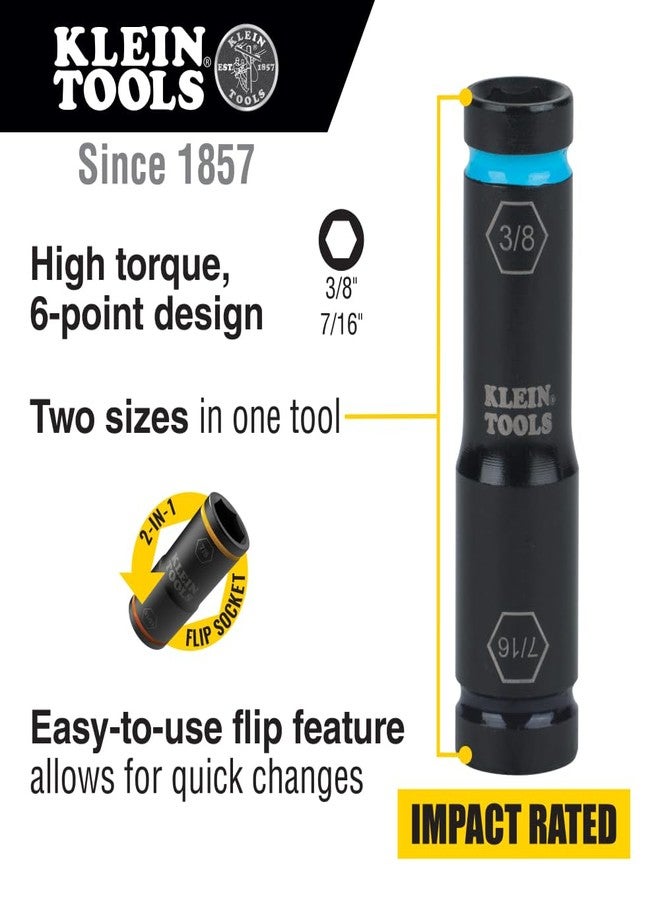 Klein Tools 66077 Impact Driver Flip Socket, 7/16- and 3/8-Inch Sizes, Use with Klein Tools Compact Impact Wrenches BAT20CW, BAT20CW1 - Image 2