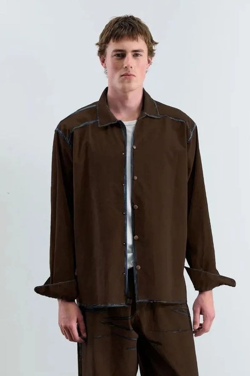 GIESTO Textured Button-Up Long Sleeve Shirt