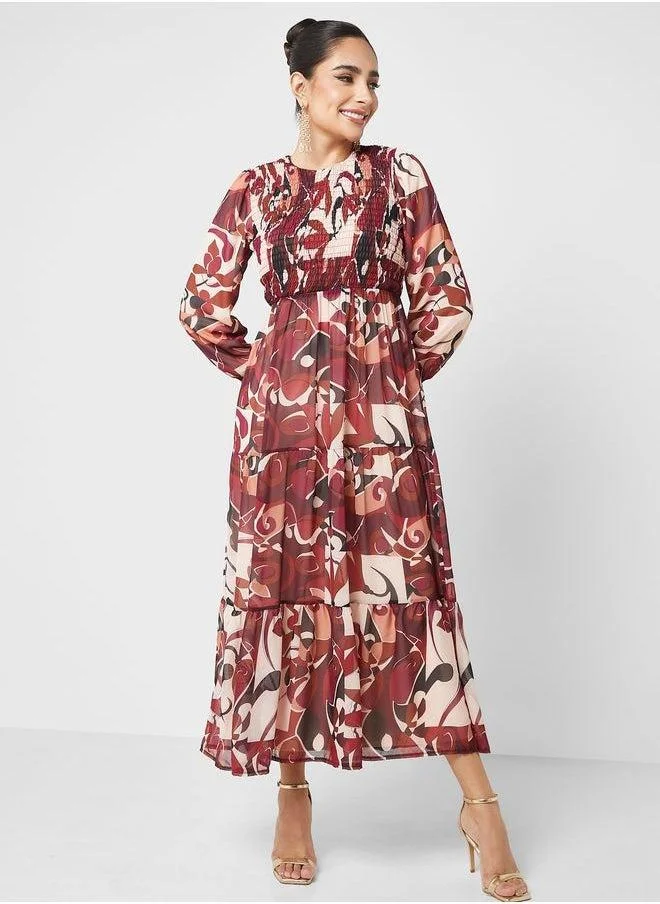 Refka by modanisa Printed Tiered Dress