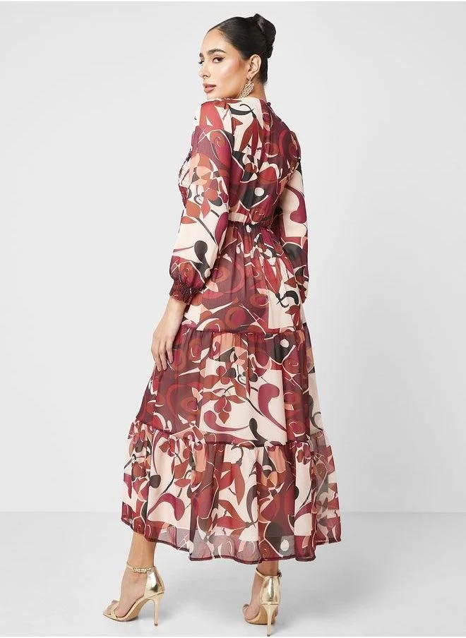 Refka by modanisa Printed Tiered Dress