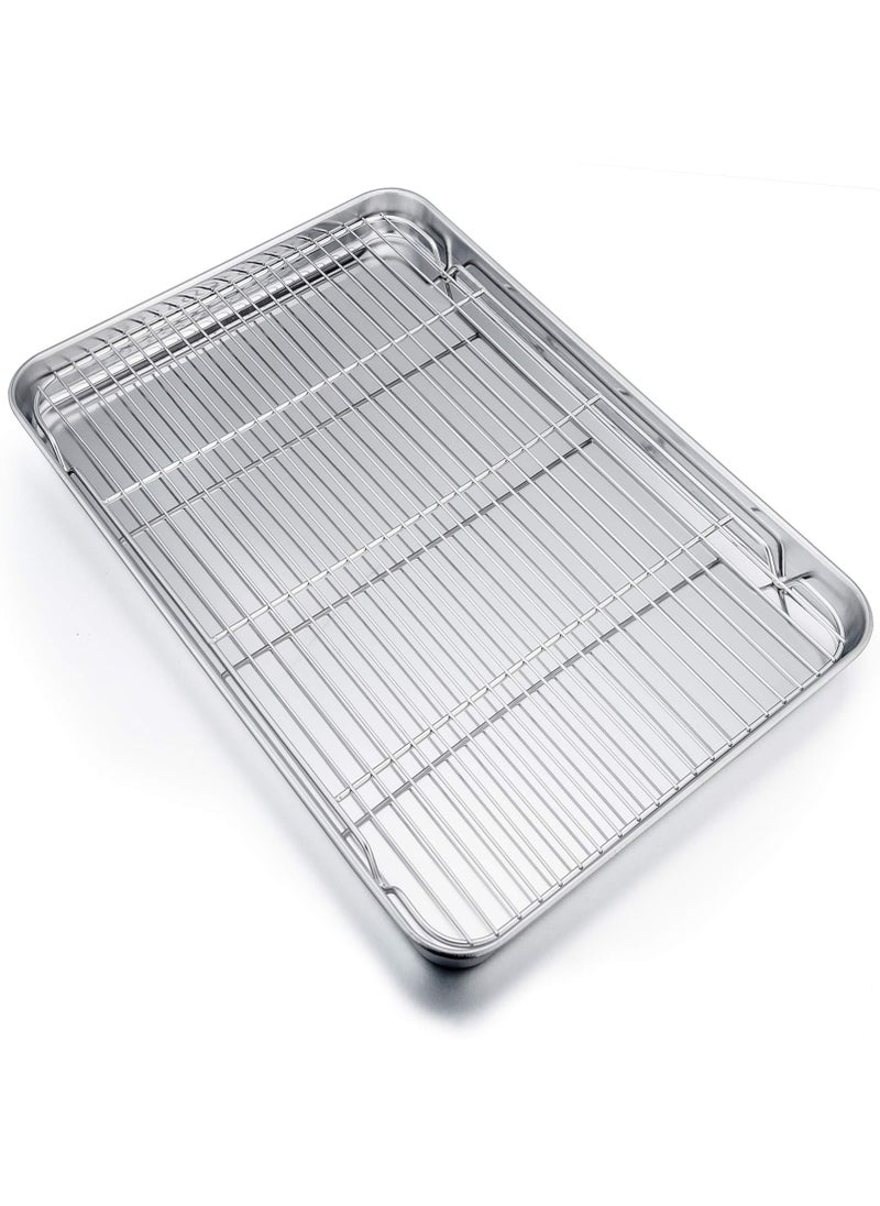 P&P CHEF PP CHEF 196 Inch Baking Sheet Pan with Rack Set Stainless Steel Cookie Sheet Pan Tray with Cooling Rack for Oven Use Cooking Roasting Non Toxic  Dishwasher Safe Heavy Duty 