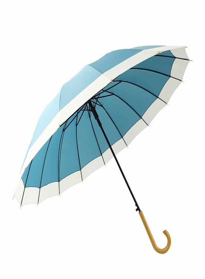 ThreeH Large Stick Umbrella 48 Inch with Wood Hook Handle Automatic Opened for Men and Women Strong 16 Ribs Windproof Umbrellas for Rain,Blue - Image 1