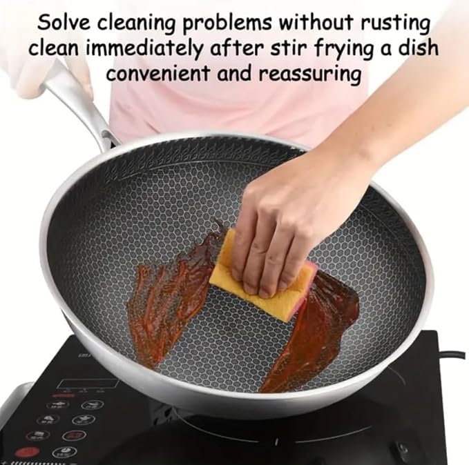 black sparrow Stainless Steel Honeycomb Frying Pan NonStick Pan with Stainless Steel Handle Stay Cool Non Toxic Dishwasher and Oven Safe Suitable for All Hob Types - Image 4