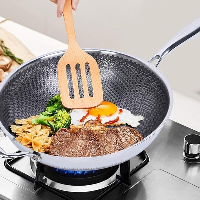 black sparrow Stainless Steel Honeycomb Frying Pan NonStick Pan with Stainless Steel Handle Stay Cool Non Toxic Dishwasher and Oven Safe Suitable for All Hob Types - Image 3