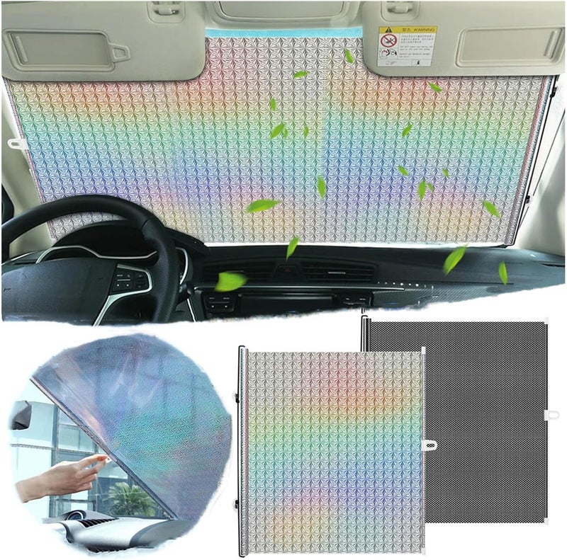 KASTWAVE Retractable Windshield Sun Shade for Car with Suction Cups - Gray, 50 x 125 cm - Image 2